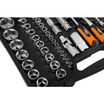 Zestaw kluczy nasadowych 110 elementów 1/2'' 1/4'' walizka NEO TOOLS (10-211)