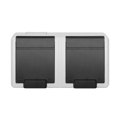 AQUANT 2K gniazdo natynkowe podwójne z uziemieniem 2x2P+Z poziom IP 55 - kolor szary 7035/7016 (5042-10)