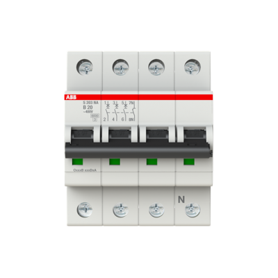 S203-B20NA Wyłącznik nadprądowy 6kA 3P+N B20A 2CDS253103R0205 ABB (2CDS253103R0205)