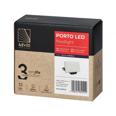 PORTO LED 10W naświetlacz bezramkowy, 800lm, IP65, 4000K, aluminium + poliwęglan (AD-NL-6462BL4)