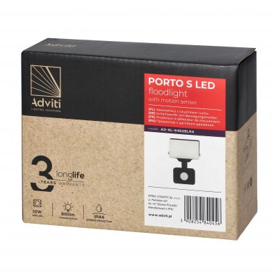 PORTO S LED 10W naświetlacz z PIR, 800lm, IP44, 4000K, aluminium + poliwęglan (AD-NL-6462BLR4)