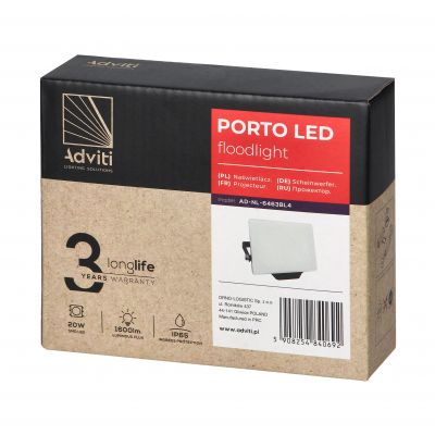 PORTO LED 20W naświetlacz bezramkowy, 1600lm, IP65, 4000K, aluminium + poliwęglan (AD-NL-6463BL4)