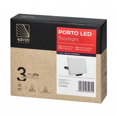 PORTO LED 30W naświetlacz bezramkowy, 2400lm, IP65, 4000K, aluminium + poliwęglan (AD-NL-6464BL4)