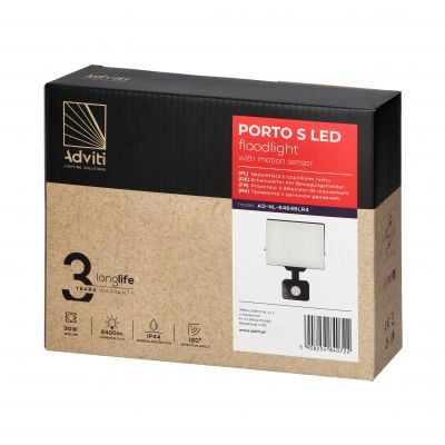 PORTO S LED 30W naświetlacz z PIR, 2400lm, IP44, 4000K, aluminium + poliwęglan (AD-NL-6464BLR4)