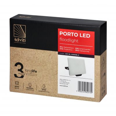 PORTO LED 50W naświetlacz bezramkowy, 4000lm, IP65, 4000K, aluminium + poliwęglan (AD-NL-6465BL4)