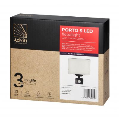 PORTO S LED 50W naświetlacz z PIR, 4000lm, IP44, 4000K, aluminium + poliwęglan (AD-NL-6465BLR4)