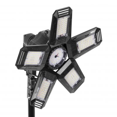 RIGEL LED zestaw: lampa warsztatowa składana 5-skrzydłowa 55W + statyw + adapter (AD-NL-6516)