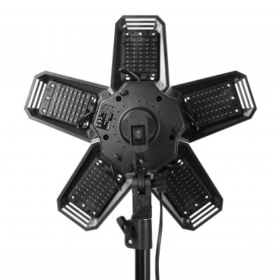 RIGEL LED zestaw: lampa warsztatowa składana 5-skrzydłowa 55W + statyw + adapter (AD-NL-6516)