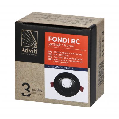 FONDI RC ramka dekoracyjna oprawy punktowej, MR16/GU10 max. 50W, okrągła, stała, aluminiowa, czarna (AD-OD-6522/B)