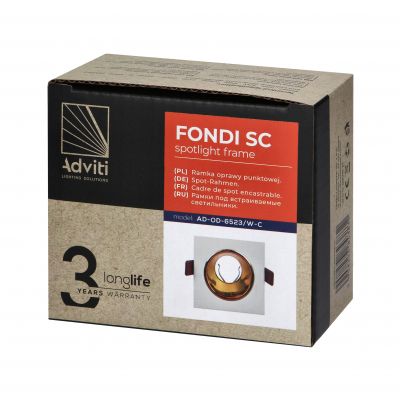 FONDI SC ramka dekoracyjna oprawy punktowej, MR16/GU10 max 50W, kwadrat, stała, aluminiowa, biało-zł (AD-OD-6523/W-C)