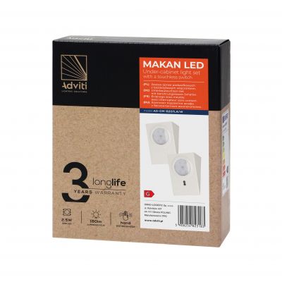 Zestaw opraw podszafkowych MAKAN LED 2,5W, 180lm, 4000K, z wyłącznikiem bezdotykowym, biały (AD-OM-6207L4/W)