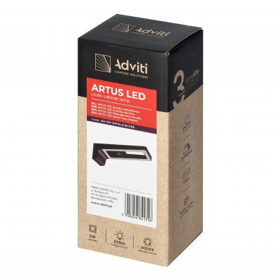 ARTUS lampka podszafkowa LED 3W, 225lm, 4000K, z włącznikiem dotykowym i USB, czarna (AD-OM-6474L4/B/USB)
