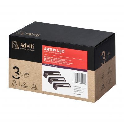 ARTUS zestaw 3 lamp podszafkowych LED, 3x3W, 3x225lm, 4000K, z włącznikiem dotykowym i USB, czarne (AD-OM-6475L4/B)