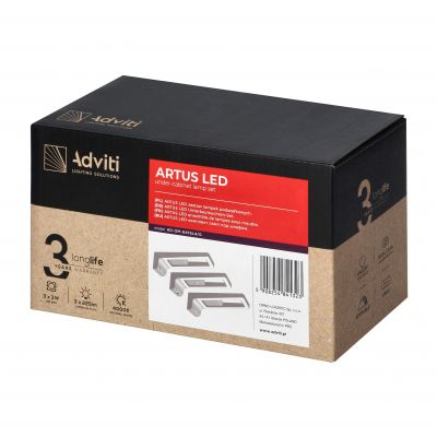 ARTUS zestaw 3 lampek podszafkowych LED, 3x3W, 3x225lm, 4000K, z włącznikiem dotykowym i USB, szare (AD-OM-6475L4/G)