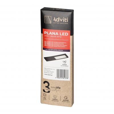 PLANA lampka podszafkowa LED 4W, 240lm, 4000K, z włącznikiem bezdotykowym, czarna (AD-OM-6476L4/B/SW)