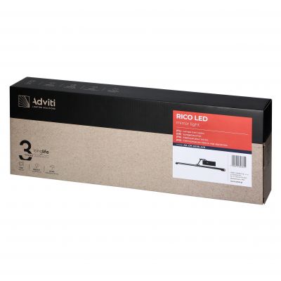 RICO LED 9W, lampa nad lustro, 990lm, 4000K, IP44, dł. 50 cm, czarna (AD-OM-6519L4/B)