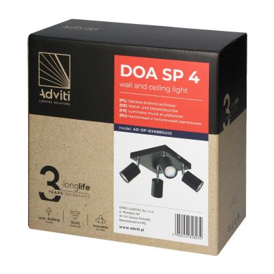 DOA SP 4, oprawa ścienno-sufitowa, GU10 max. 4x50W, IP20, czarna, kwadrat (AD-OP-6348BGU10)