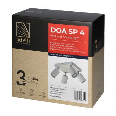 DOA SP 4, oprawa ścienno-sufitowa, GU10 max. 4x50W, IP20, biała, kwadrat (AD-OP-6348WGU10)