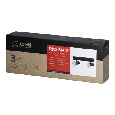 RIO SP 2, oprawa ścienno-sufitowa, E27 max. 2x60W, IP20, czarna (AD-OP-6430BE27)