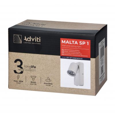 MALTA SP 1, oprawa ścienno-sufitowa, GU10 max. 12W, IP20, czarna, prostokątna podstawa (AD-OP-6480BGU10)