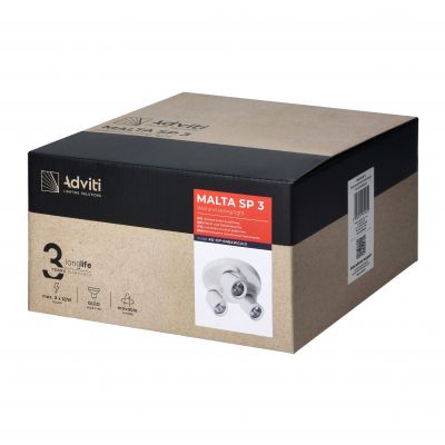 MALTA SP 3, oprawa ścienno-sufitowa, GU10 max. 3x12W, IP20, czarna, okrągła podstawa (AD-OP-6484BGU10)