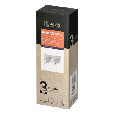 KUBAR SP 2, oprawa ścienno-sufitowa, GU10 max. 2x35W, IP20, biała (AD-OP-6510WGU10)