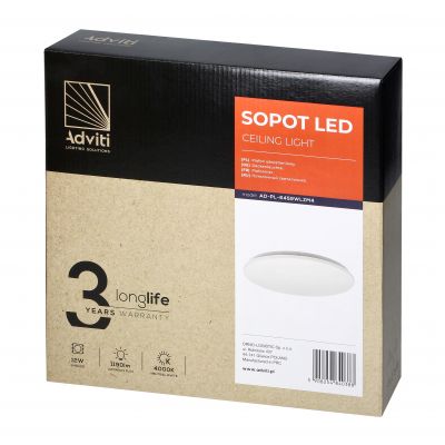 SOPOT plafon LED 12W, 1190 lm, 4000K, klosz PVC, IP20 (AD-PL-6459WLZM4)
