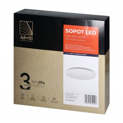 SOPOT plafon LED 18W z mikroflowym czujnikiem ruchu, 1880 lm, 4000K, klosz PVC, IP20 (AD-PL-6460WLZMM4)