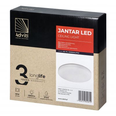 JANTAR plafon LED 18W, 1880 lm, 4000K, klosz PC, IP54 (AD-PL-6468WLPM4)