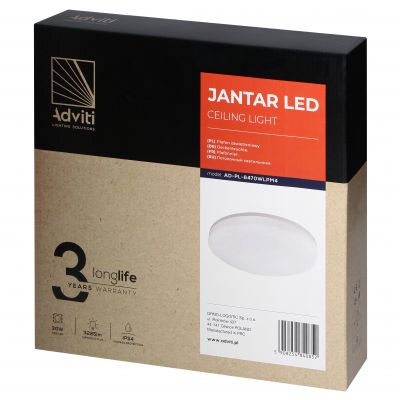 JANTAR plafon LED 30W, 3225 lm, 4000K, klosz PC, IP54 (AD-PL-6470WLPM4)