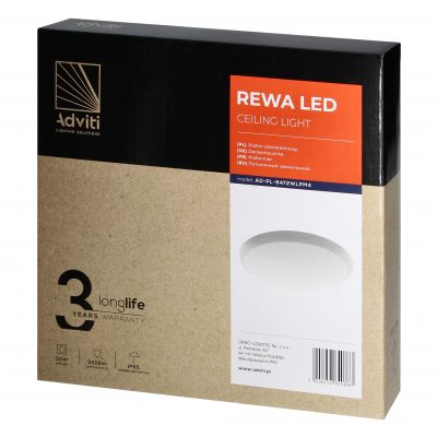 REWA plafon LED 30W, 3225 lm, 4000K, klosz PC, IP65 (AD-PL-6472WLPM4)