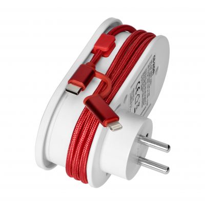 Adapter 1x 2P+Z z ładowarką USB (Typ A+C), 5V DC/ 3,4A, z dodatkowym kablem ładującym (typ C + Light (CS-2(GS))