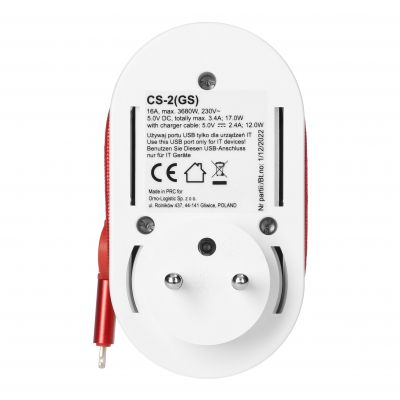 Adapter 1x 2P+Z z ładowarką USB (Typ A+C), 5V DC/ 3,4A, z dodatkowym kablem ładującym (typ C + Light (CS-2(GS))