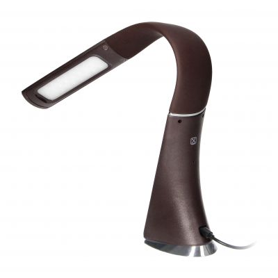 Lampka biurkowa DOLOMIT LED 4000K, 5W DIM z zegarem, imitacja skóry/chrom brązowa ORNO (DL-12/BR)