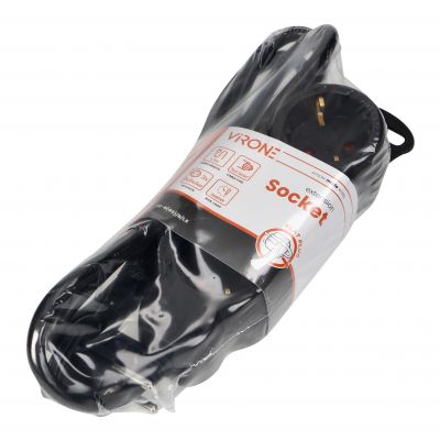 Przedłużacz 3-krotny 2P+Z (Schuko), 1,5m H05VV-F 3x1,5mm2 , Imax=16A, płaska wtyczka, czarny (ES-4(GS)/B/1,5)