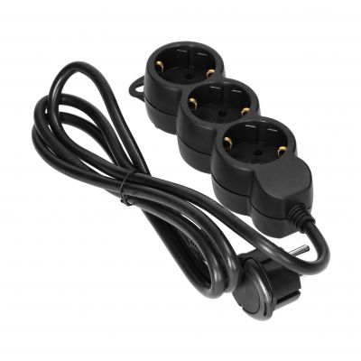 Przedłużacz 3-krotny 2P+Z (Schuko), 1,5m H05VV-F 3x1,5mm2 , Imax=16A, płaska wtyczka, czarny (ES-4(GS)/B/1,5)