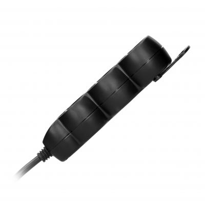 Przedłużacz 3-krotny 2P+Z (Schuko) , 3m H05VV-F 3x1,5mm2, Imax=16A, płaska wtyczka, czarny (ES-4(GS)/B/3)