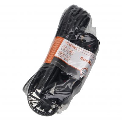 Przedłużacz 3-krotny 2P+Z (Schuko), 5m H05VV-F 3x1,5mm2, Imax=16A, płaska wtyczka, czarny (ES-4(GS)/B/5)