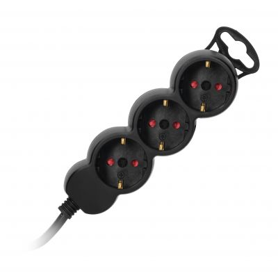 Przedłużacz 3-krotny 2P+Z (Schuko), 5m H05VV-F 3x1,5mm2, Imax=16A, płaska wtyczka, czarny (ES-4(GS)/B/5)