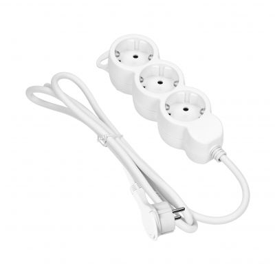 Przedłużacz 3-krotny 2P+Z (Schuko), 1,5m H05VV-F 3x1,5mm2 , Imax=16A, płaska wtyczka, biały (ES-4(GS)/W/1,5)