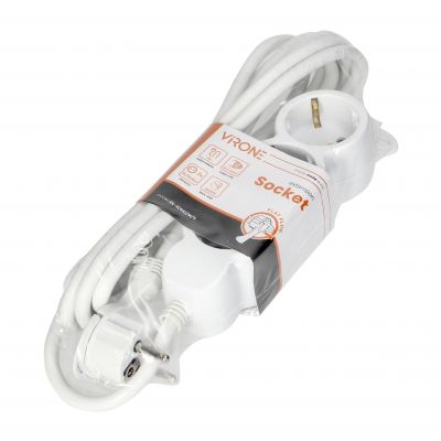Przedłużacz 3-krotny 2P+Z (Schuko), 3m H05VV-F 3x1,5mm2, Imax=16A, płaska wtyczka, biały (ES-4(GS)/W/3)