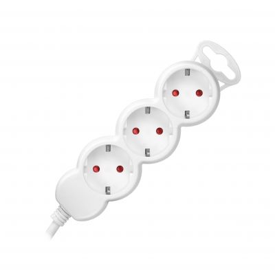 Przedłużacz 3-krotny 2P+Z (Schuko), 3m H05VV-F 3x1,5mm2, Imax=16A, płaska wtyczka, biały (ES-4(GS)/W/3)