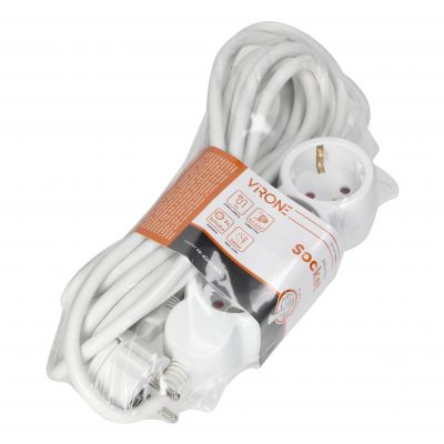 Przedłużacz 3-krotny 2P+Z (Schuko), 5m H05VV-F 3x1,5mm2, Imax=16A, płaska wtyczka, biały (ES-4(GS)/W/5)