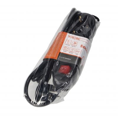 Przedłużacz 3-krotny 2P+Z (Schuko), z wyłącznikiem, 1,5m H05VV-F 3x1,5mm2, Imax=16A, płaska wtyczka, (ES-5(GS)/B/1,5)