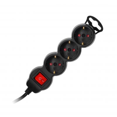 Przedłużacz 3-krotny 2P+Z (Schuko), z wyłącznikiem, 1,5m H05VV-F 3x1,5mm2, Imax=16A, płaska wtyczka, (ES-5(GS)/B/1,5)