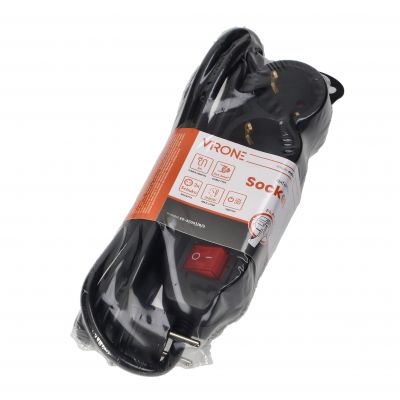 Przedłużacz 3-krotny 2P+Z (Schuko) , z wyłącznikiem, 3m H05VV-F 3x1,5mm2, Imax=16A, płaska wtyczka, (ES-5(GS)/B/3)