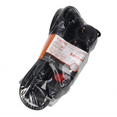 Przedłużacz 3-krotny 2P+Z (Schuko), z wyłącznikiem, 5m H05VV-F 3x1,5mm2, Imax=16A, płaska wtyczka, c (ES-5(GS)/B/5)