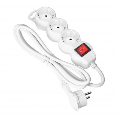 Przedłużacz 3-krotny 2P+Z (Schuko) z wyłącznikiem, 1,5m H05VV-F 3x1,5mm2, Imax=16A, płaska wtyczka, (ES-5(GS)/W/1,5)