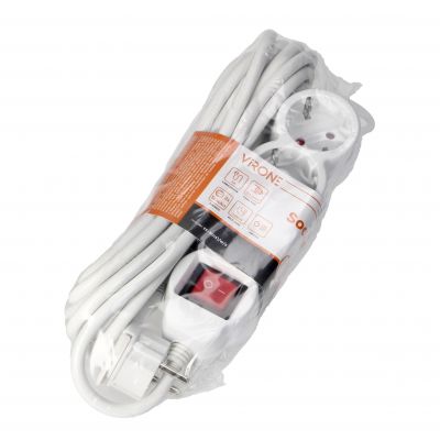 Przedłużacz 3-krotny 2P+Z (Schuko), z wyłącznikiem, 5m H05VV-F 3x1,5mm2, Imax=16A, płaska wtyczka, b (ES-5(GS)/W/5)