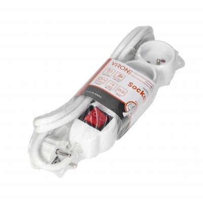 Przedłużacz 3-krotny 2P+Z z wyłącznikiem 1,5m H05VV-F 3x1,5mm2 Imax=16A płaska wtyczka biały ES-5/W/1,5 ORNO (ES-5/W/1,5)